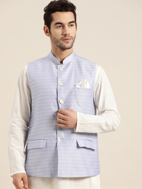 

VASTRAMAY Men Lavender Woven Design Nehru Jackets