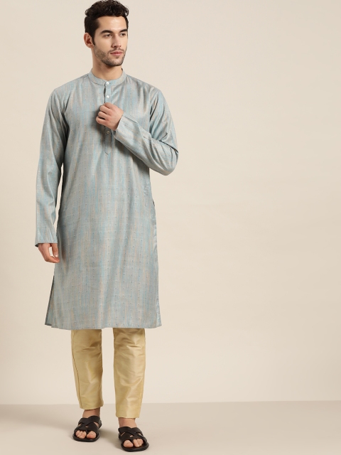 

VASTRAMAY Men Blue & Beige Striped Kurta
