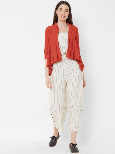 

ZOLA Women Off-White & Red Striped Top with Trousers & Jacket