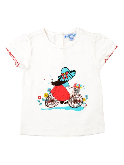 

Nauti Nati Girls White Printed Pure Cotton T-shirt