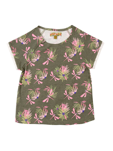 

Nauti Nati Girls Olive Green Printed T-shirt