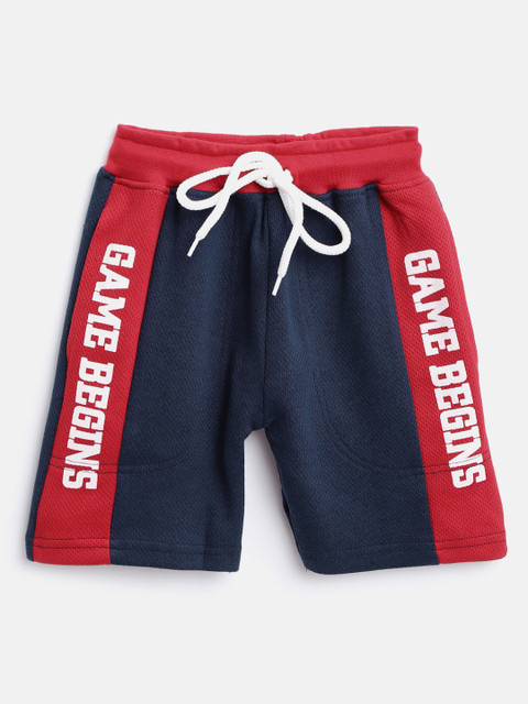

GAME BEGINS Boys Navy Blue & Red Colourblocked Cotton Regular Fit Shorts