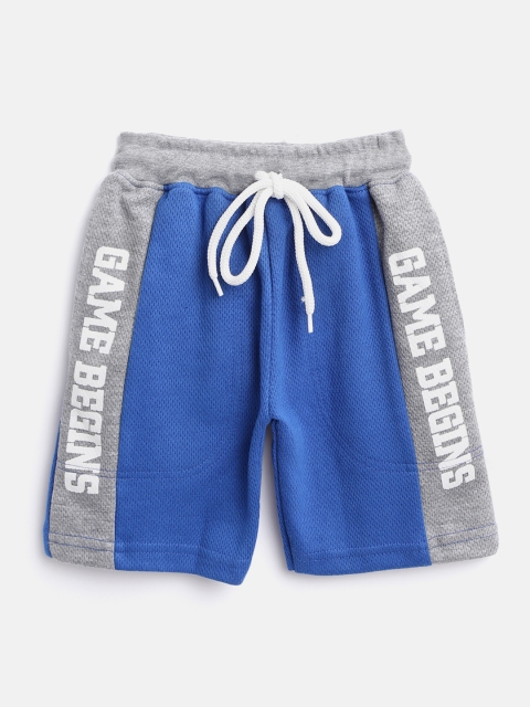 

GAME BEGINS Boys Blue & Grey Melange Colourblocked Cotton Regular Fit Shorts