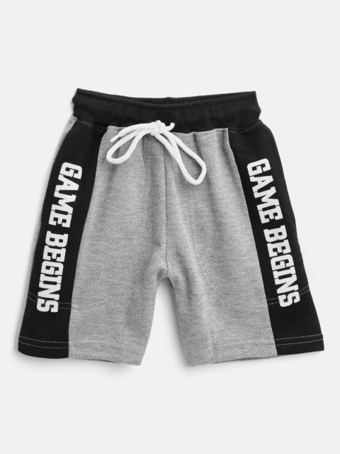 

GAME BEGINS Boys Grey Melange & Black Colourblocked Cotton Regular Fit Shorts