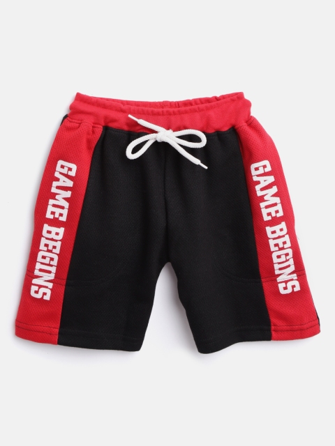 

GAME BEGINS Boys Black & Red Colourblocked Cotton Regular Fit Shorts