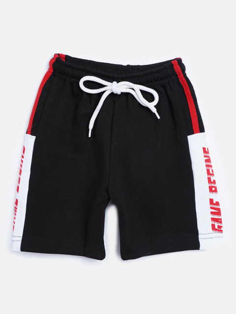 

GAME BEGINS Boys Black & White Solid Regular Fit Cotton Knitted Shorts