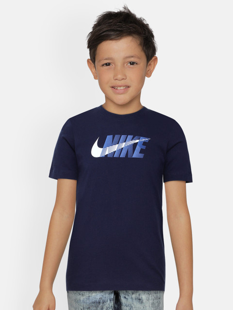 

Nike Kids Navy Blue Printed Swoosh Round Neck Pure Cotton T-shirt