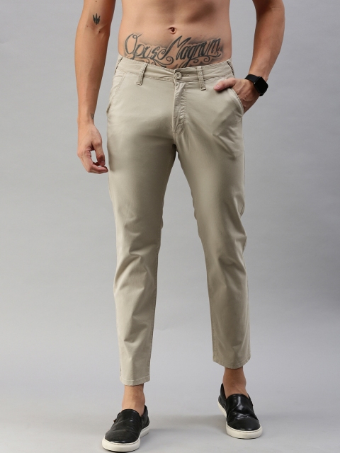 

HERE&NOW Men Beige Slim Fit Solid Regular Trousers