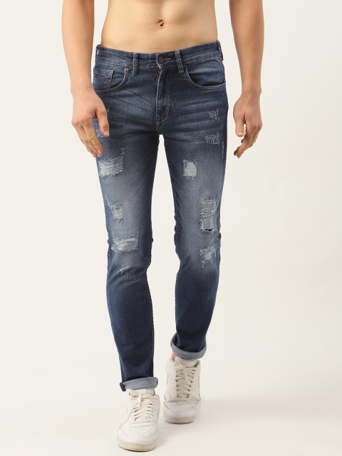 

Moda Rapido Men Navy Blue Slim Fit Mildly Distressed Light Fade Stretchable Jeans