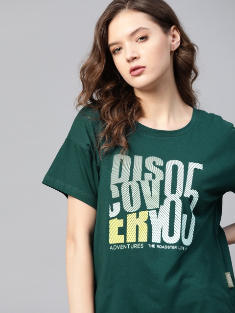 

Roadster X DISCOVERY ADVENTURES Women Green Pure Cotton T-shirt with N9 PURE SILVER - MICRO PD[]