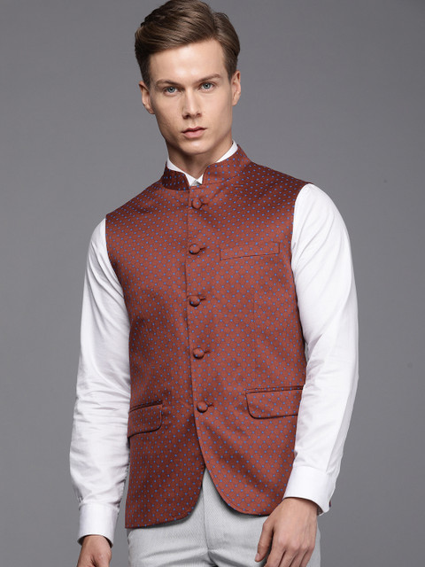 

Louis Philippe Sport Men Maroon & Blue Printed Nehru Jacket