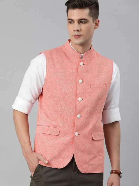

Louis Philippe Sport Men Peach Solid Nehru Jacket