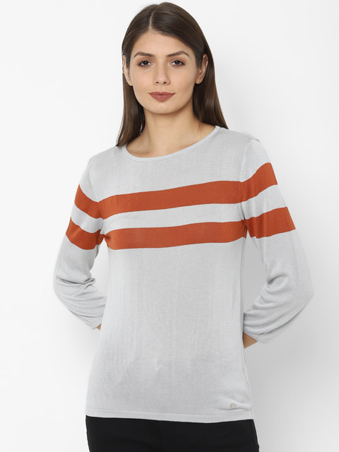 

Allen Solly Woman Grey Striped Regular Top