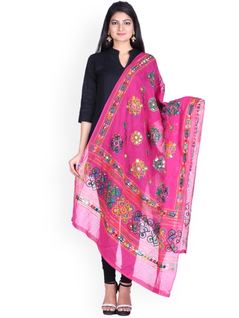 

SOUNDARYA Pink Kantha Embroidered Dupatta