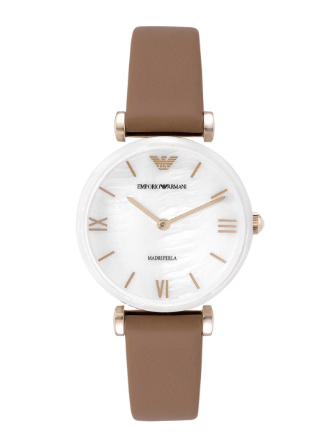 

Emporio Armani Women White Gianni T-Bar Leather Straps Analogue Watch AR11040