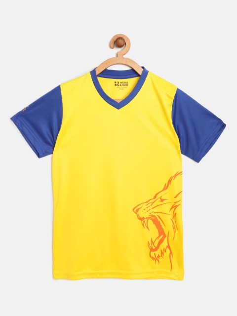 

HERE&NOW Boys Yellow & Navy Blue Lion Print Round Neck T-shirt