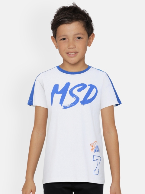 

HERE&NOW Boys White Printed Round Neck Chennai Super Kings MSD T-shirt