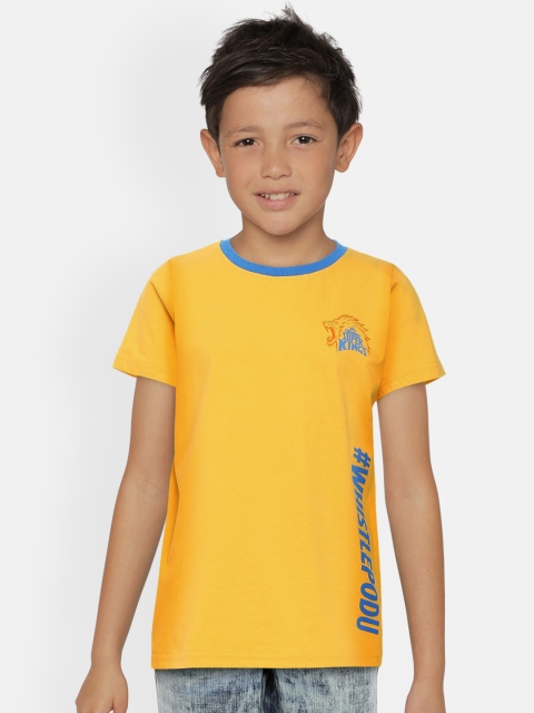

HERENOW Boys Yellow Printed Round Neck Chennai Super Kings Pure Cotton T-shirt