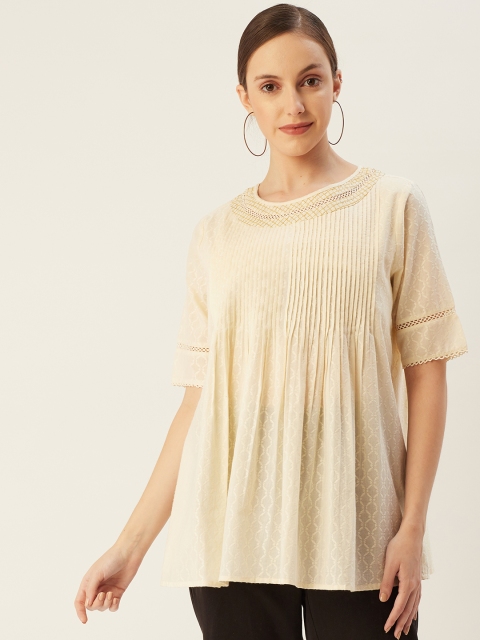 

Ritu Kumar Off White Geometric Cotton A-Line Top