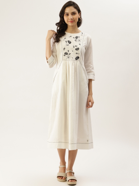 

Ritu Kumar White & Black Floral Embroidered A-Line Midi Dress