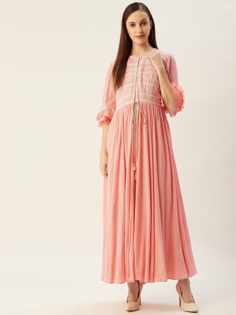 

Ritu Kumar Women Pink Printed Front Slit Kurta with Trousers