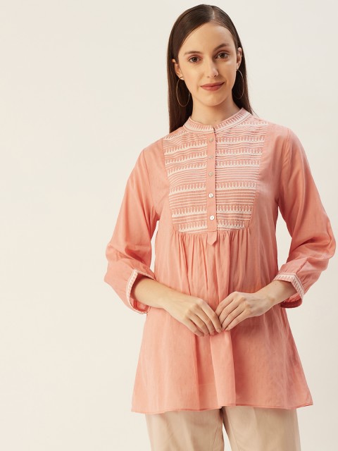 

Ritu Kumar Pink & White Geometric Mandarin Collar A-Line Top