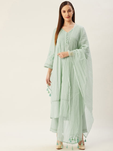 

Ritu Kumar Women Green Pure Cotton Kurta with Palazzos & With Dupatta