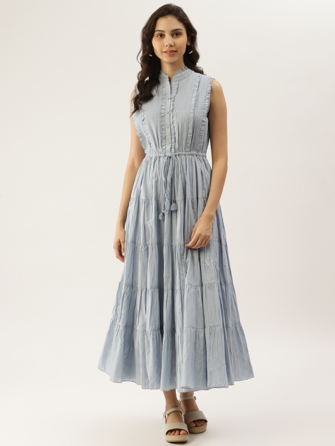 

Ritu Kumar Blue A-Line Solid Tiered Midi Dress