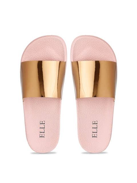 

ELLE Women Gold-Toned & Pink Solid Sliders