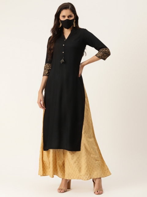 

Juniper Women Black Solid Kurta with Mask