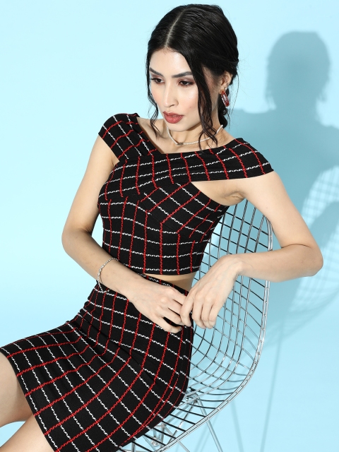 

Veni Vidi Vici Black & Red Checked Off-Shoulder Dress
