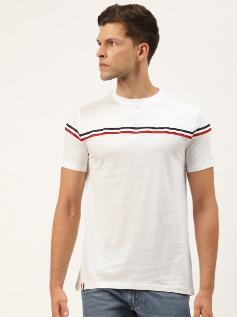 

Rodzen Men White & Red Solid Cotton Round Neck T-shirt
