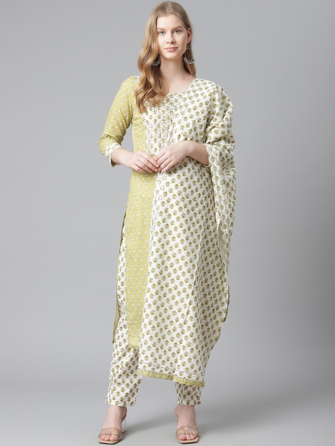 

HIGHLIGHT FASHION EXPORT Women Green & White Handowrk Kurta with Trousers & Dupatta