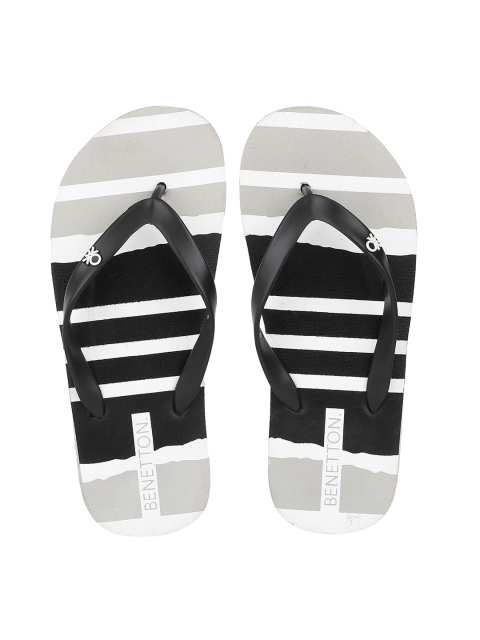 

United Colors of Benetton Men Black & White Striped Thong Flip-Flops