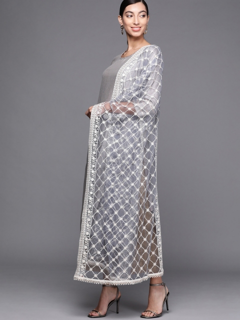 

Inddus Grey & Off-White Ethnic Motifs Embroidered & Embellished Dupatta