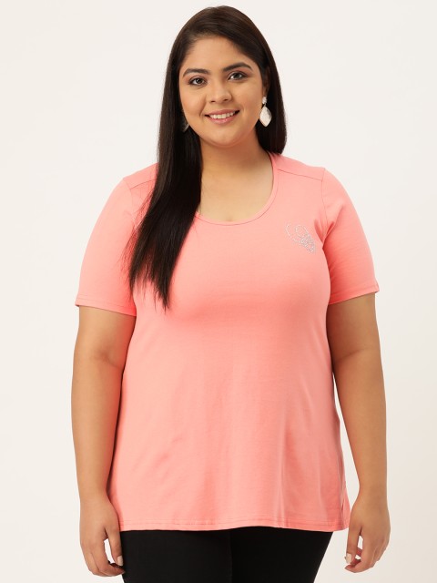 

Revolution Women Plus Size Peach-Coloured Pure Cotton T-shirt