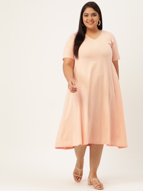 

Revolution Peach-Coloured A-Line Midi Dress