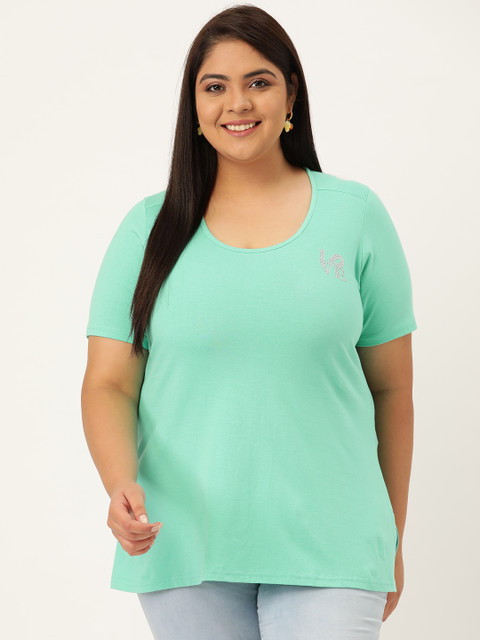 

Revolution Women Plus Size Sea Green Pure Cotton T-shirt