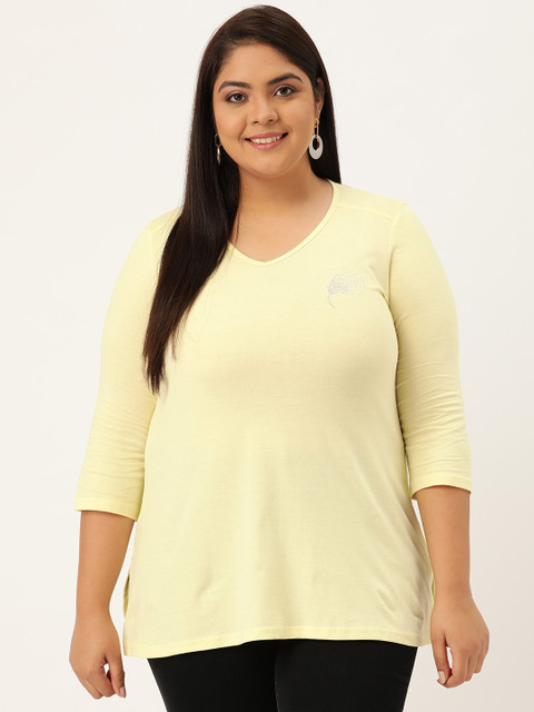 

Revolution Women Plus Size Yellow Pure Cotton T-shirt