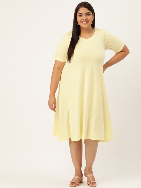 

Revolution Yellow Pure Cotton Solid A-Line Midi Dress