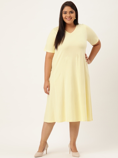 

Revolution Yellow Pure Cotton Solid A-Line Midi Dress