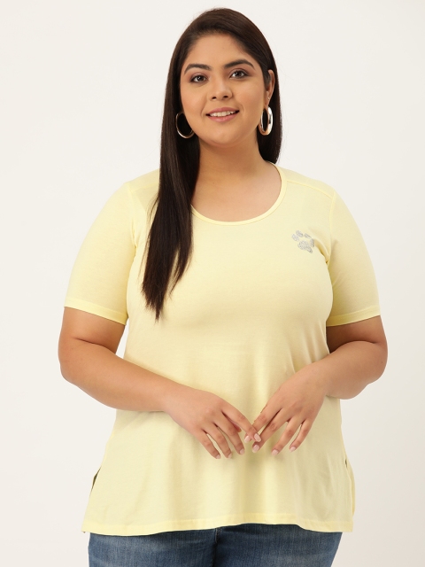 

Revolution Women Plus Size Yellow Pure Cotton T-shirt