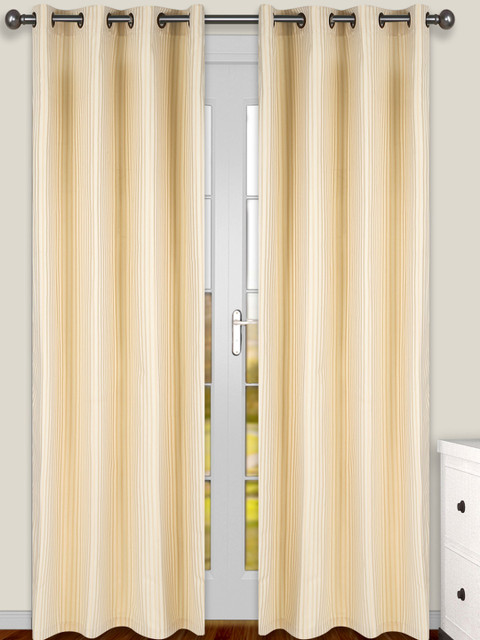 

S9home by Seasons Cream-Coloured & Beige Set of 2 Striped Room Darkening Door Curtains