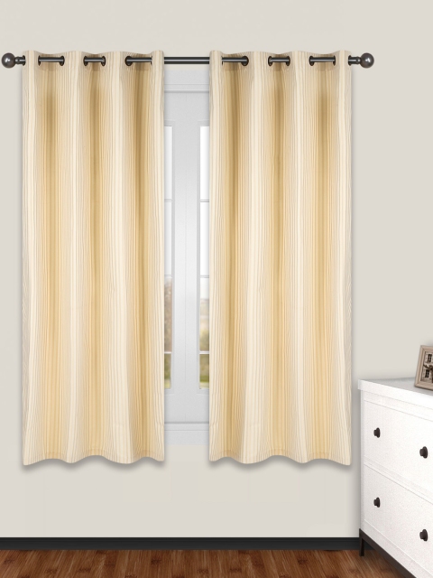 

S9home by Seasons Cream-Coloured & Beige Set of 2 Striped Room Darkening Window Curtains