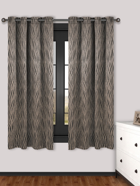

S9home by Seasons Black & Grey Set of 2 Patterned Regular Window Curtains