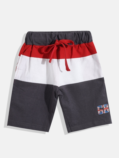 

GAME BEGINS Boys Charcoal Grey & White Colourblocked Pure Cotton Shorts