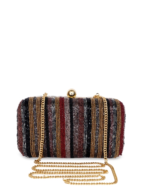 

REZZY Gold-Toned & Black Embellished Clutch