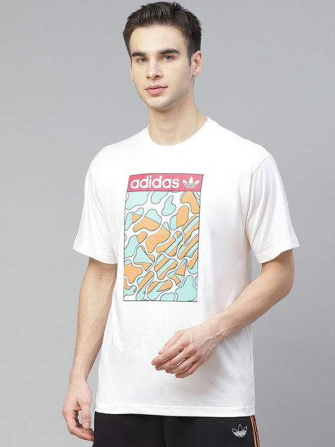 

ADIDAS Originals Men White Summer Tounge Label Printed Round Neck T-shirt