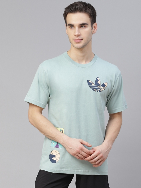 

ADIDAS Originals Men Green Surreal Summer Cotton Brand Logo Placement Print T-shirt
