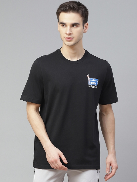 

ADIDAS Originals Men Black Worm Chest Print Cotton Round Neck T-shirt